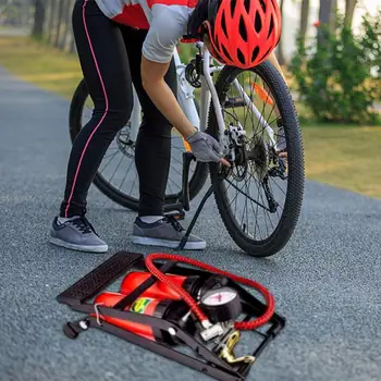 Портативный мини-велосипедный ножной воздушный насос для велосипеда с манометром давления в шинах Стальной нескользящий насос высокого давления для автомобильных велосипедных моторных шин 1