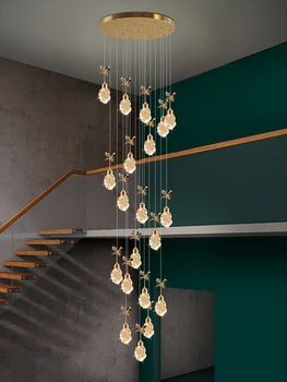 Светодиодная Скандинавская хрустальная люстра Simplicity Gold Crystal Подвесной светильник для гостиной Внутреннее освещение Вилла Лофт Лестница Подвесной светильник 1