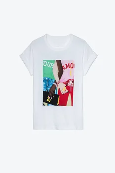 Женские хлопковые футболки с круглым вырезом и буквенным графическим принтом с короткими рукавами 2