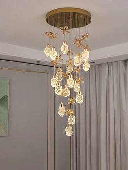 Светодиодная Скандинавская хрустальная люстра Simplicity Gold Crystal Подвесной светильник для гостиной Внутреннее освещение Вилла Лофт Лестница Подвесной светильник 2