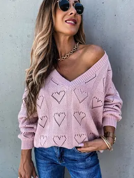 Осенне-зимний новый женский свитер свободной вязки с V-образным вырезом в виде сердца 2023 года от eBay Wish, выполненный по индивидуальному заказу 3