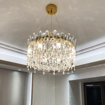 Роскошные Современные подвесные светильники E14 для гостиной, круглые подвесные светильники из блестящего золотого металла, Качественная подвесная лампа K9 Cystal 3