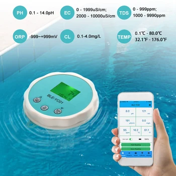 Детектор Качества Воды 6 В 1 PH EC TDS ORP Температура Хлор APP Дисплей Плавательный Бассейн Bluetooth Тест Качества Воды 4
