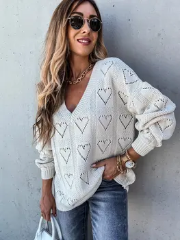 Осенне-зимний новый женский свитер свободной вязки с V-образным вырезом в виде сердца 2023 года от eBay Wish, выполненный по индивидуальному заказу 4