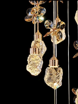 Светодиодная Скандинавская хрустальная люстра Simplicity Gold Crystal Подвесной светильник для гостиной Внутреннее освещение Вилла Лофт Лестница Подвесной светильник 4