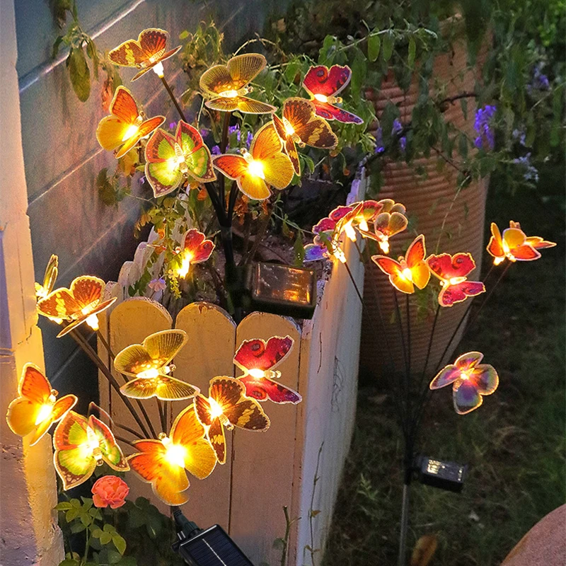 Светодиодная уличная Солнечная гирлянда, имитирующая бабочку, Сказочные огни, лампа на солнечной энергии, Садовый Водонепроницаемый декор, Ландшафтная дорожка, освещение газона