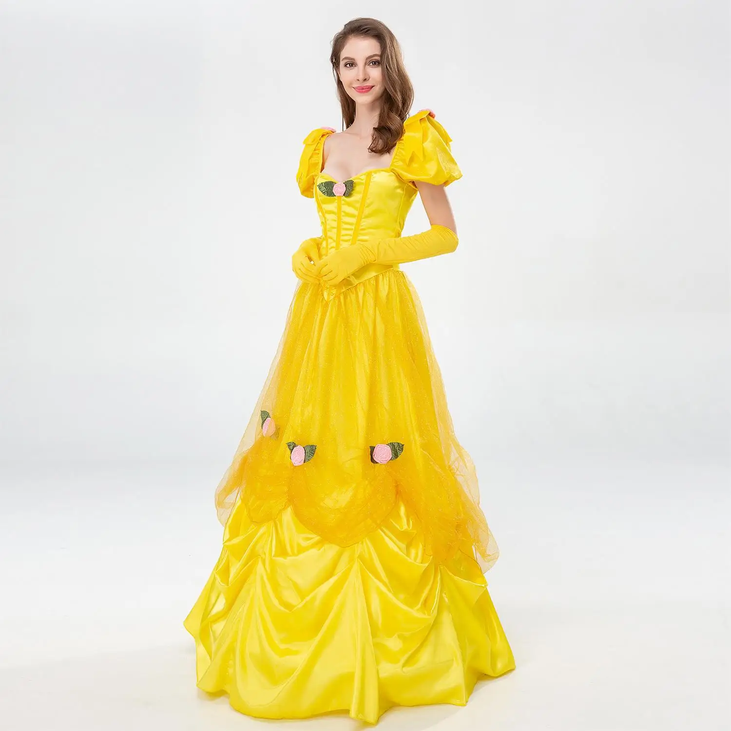 Костюм на Хэллоуин 2023-х годов, Сказки для взрослых, Желтая юбка принцессы с пузырчатыми рукавами, вечернее платье для вечеринки