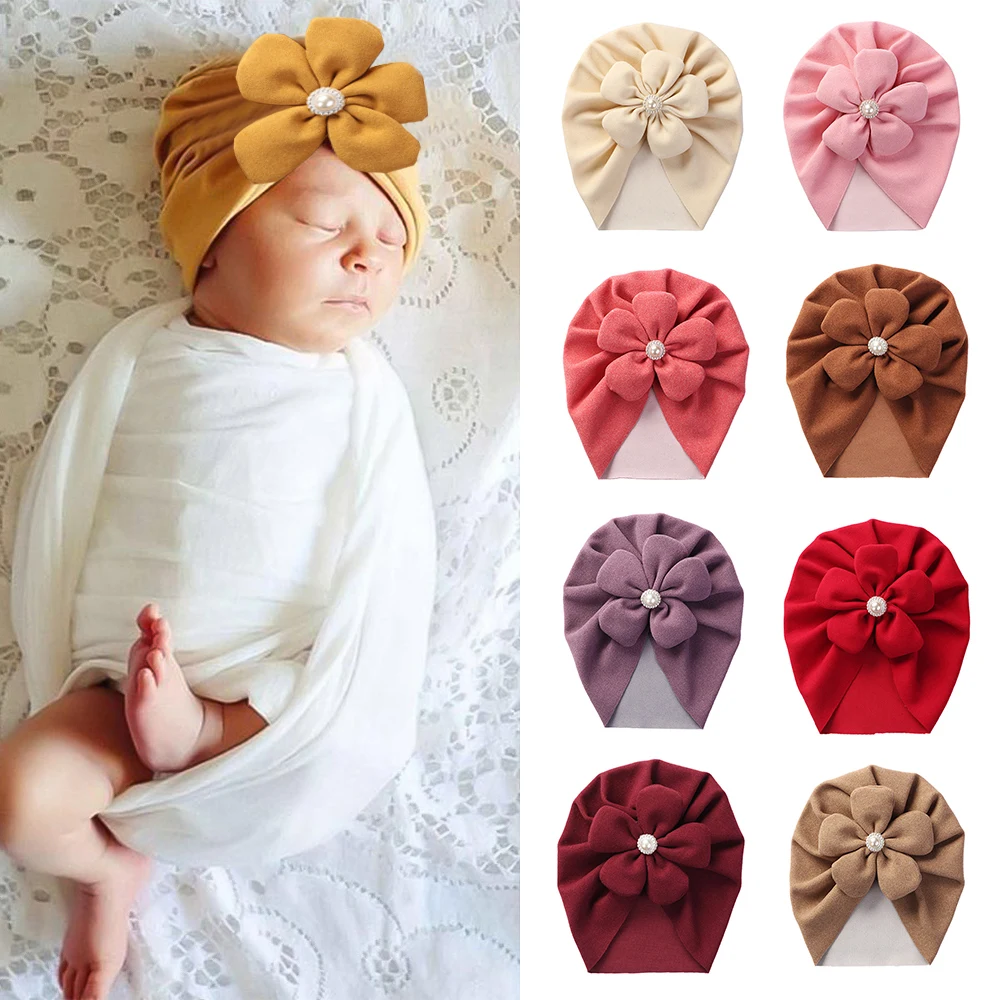 Прекрасная цветочная детская шапочка из искусственного Кашемира, тюрбан, шапочки для маленьких девочек, теплые головные уборы для малышей, Милые Шапочки-капоры для новорожденных, Аксессуары для волос