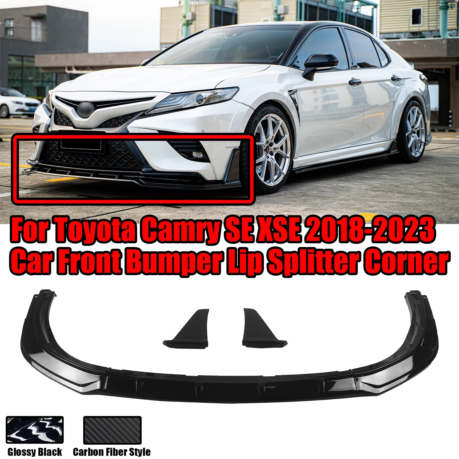 5ШТ Крылышко для губ переднего бампера автомобиля для Toyota Camry SE XSE 2018-2023 Сплиттер-спойлер Глянцевый черный ABS в стиле углеродного волокна