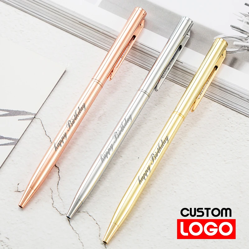 Новая металлическая шариковая ручка, ручка из розового золота, Пользовательский логотип, Рекламная Шариковая ручка, Надпись с выгравированным названием, Рекламная ручка