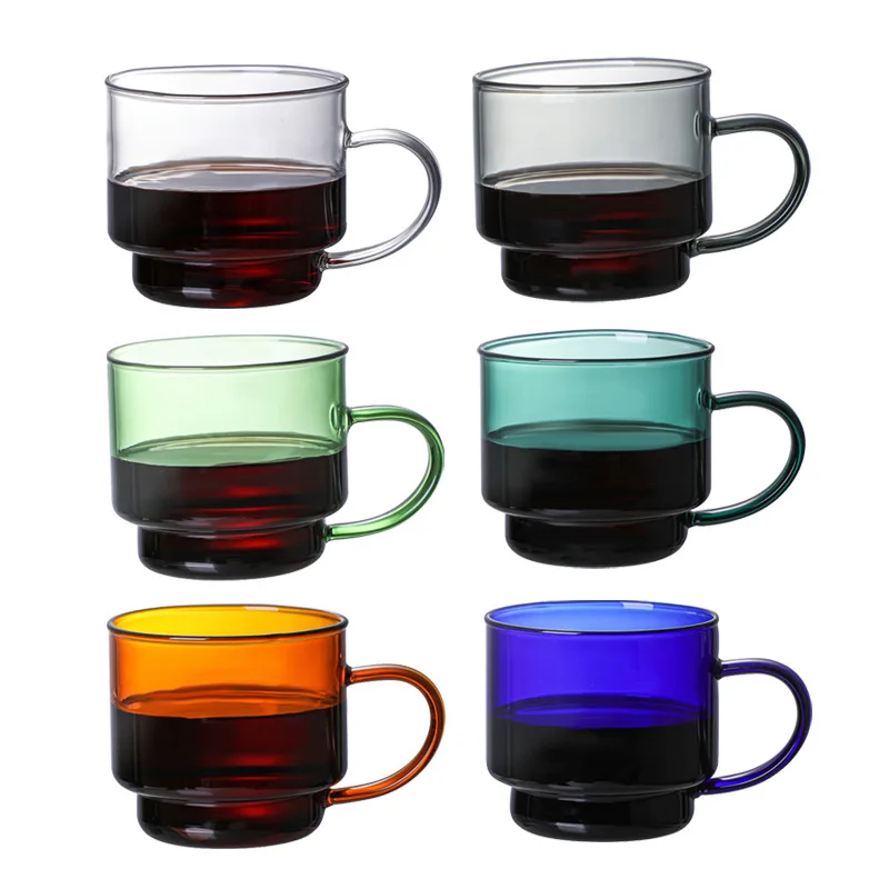 Увядшие оптовые стеклянные кофейные чашки, чашки для молока, чашки для сока, бытовые цветные стеклянные чашки, чашки для завтрака, чайные чашки, чашки для воды