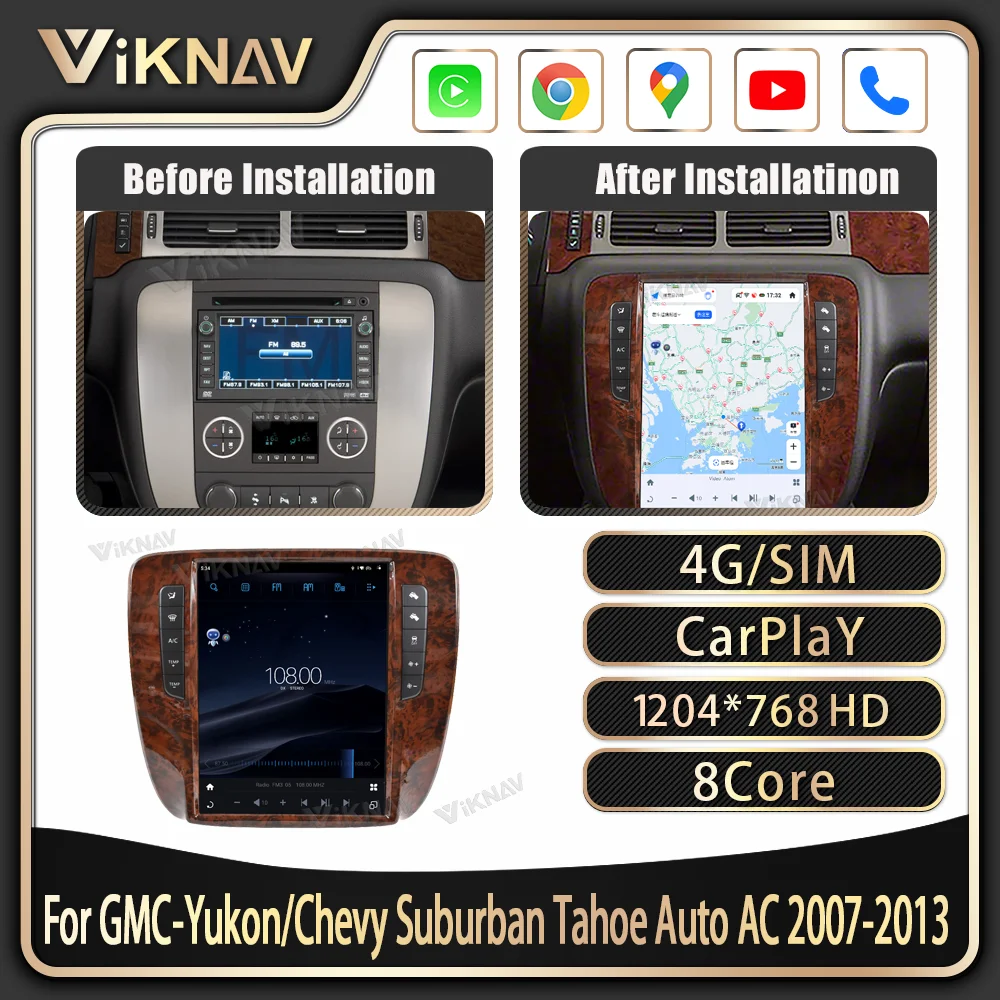 Автомагнитола с сенсорным экраном Android 11 Для GMC-Yukon/Chevy Suburban Tahoe Auto AC 2007-2013 Мультимедийный Плеер Головного устройства Carplay
