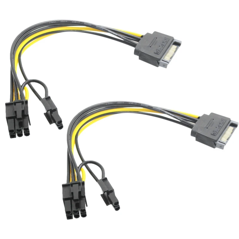 15-контактный разъем SATA к 8-контактному (6 + 2) кабелю питания PCI-E Кабель SATA от 15-контактного до 8-контактного кабеля Провод 18AWG для видеокарты (2шт)