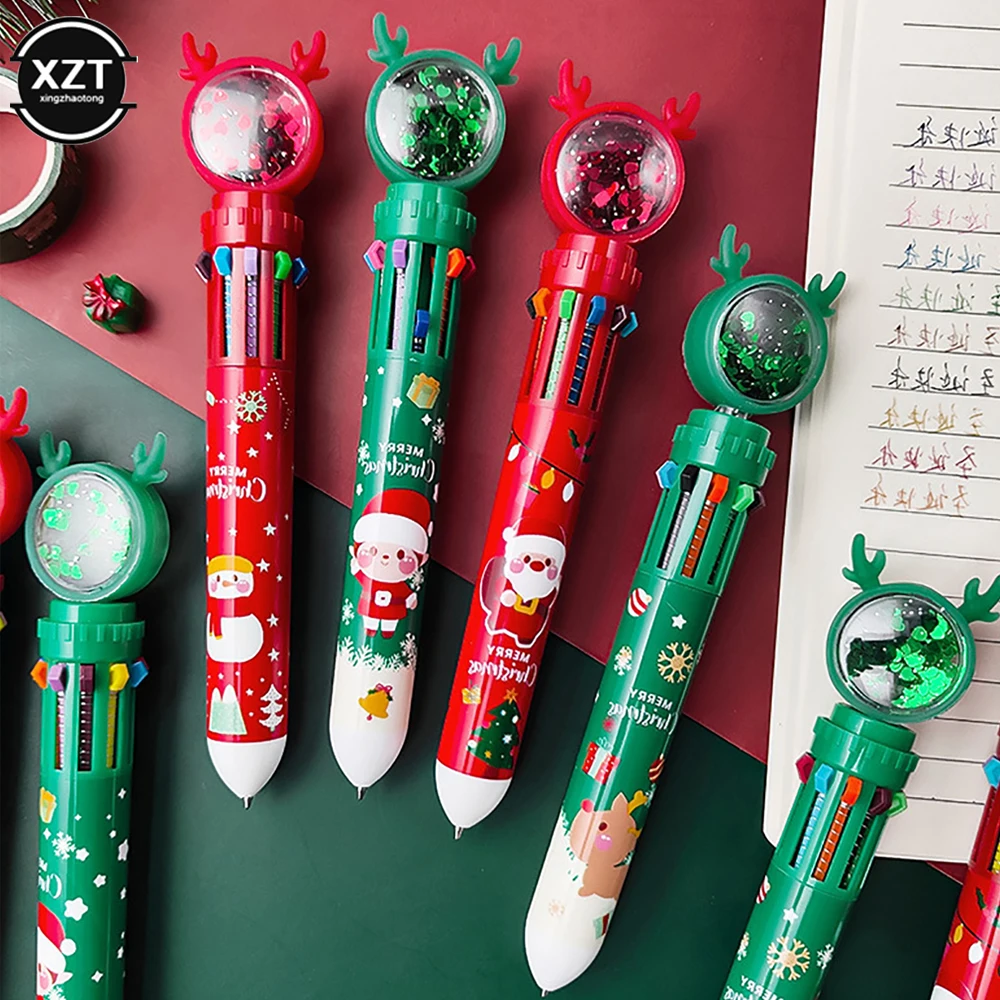 Милый Санта Клаус Лось 10 Цветная шариковая ручка Kawaii Телескопические шариковые ручки Рождественский подарок Школьные принадлежности Канцелярские принадлежности для студентов