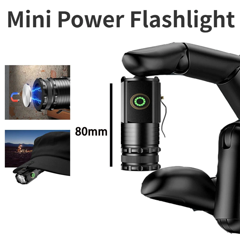 Мощный мини-светодиодный фонарик EDC 2000ЛМ, супер яркий брелок для ключей, USB Перезаряжаемый фонарь, походный фонарь с индикатором мощности