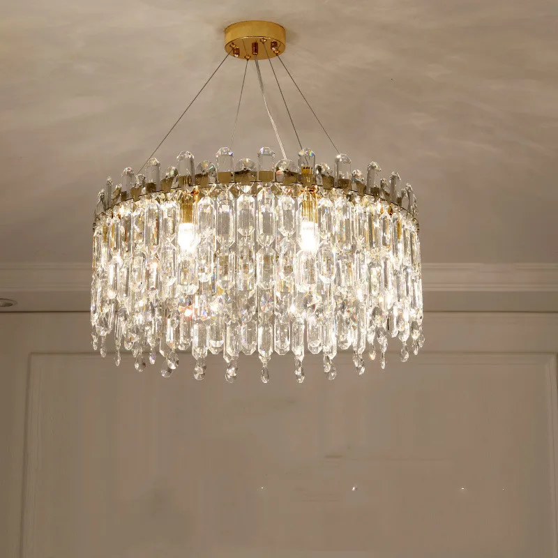 Роскошные Современные подвесные светильники E14 для гостиной, круглые подвесные светильники из блестящего золотого металла, Качественная подвесная лампа K9 Cystal 0