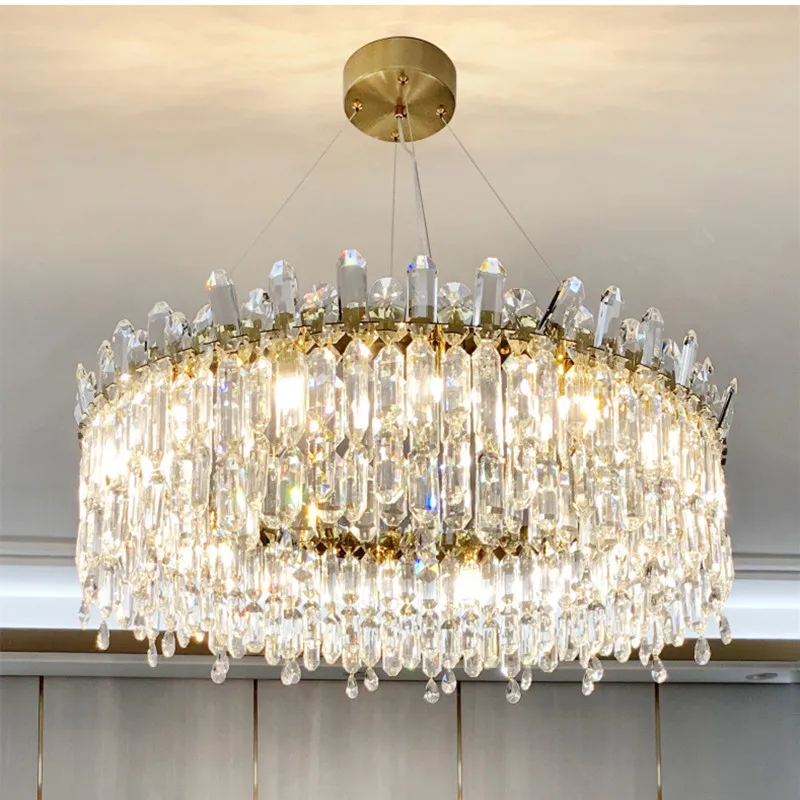 Роскошные Современные подвесные светильники E14 для гостиной, круглые подвесные светильники из блестящего золотого металла, Качественная подвесная лампа K9 Cystal 1