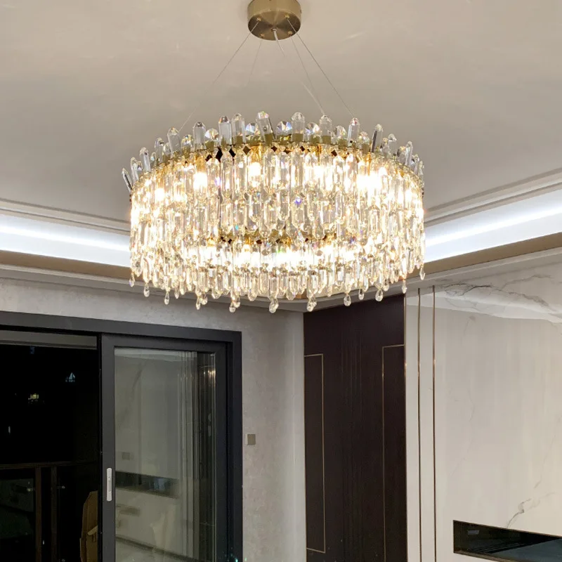 Роскошные Современные подвесные светильники E14 для гостиной, круглые подвесные светильники из блестящего золотого металла, Качественная подвесная лампа K9 Cystal 2