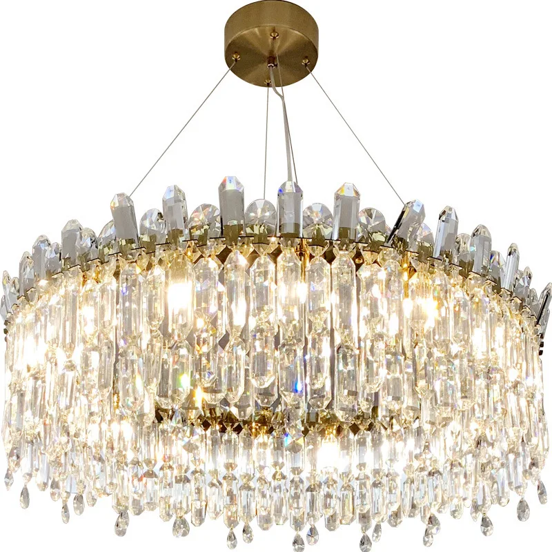 Роскошные Современные подвесные светильники E14 для гостиной, круглые подвесные светильники из блестящего золотого металла, Качественная подвесная лампа K9 Cystal 4