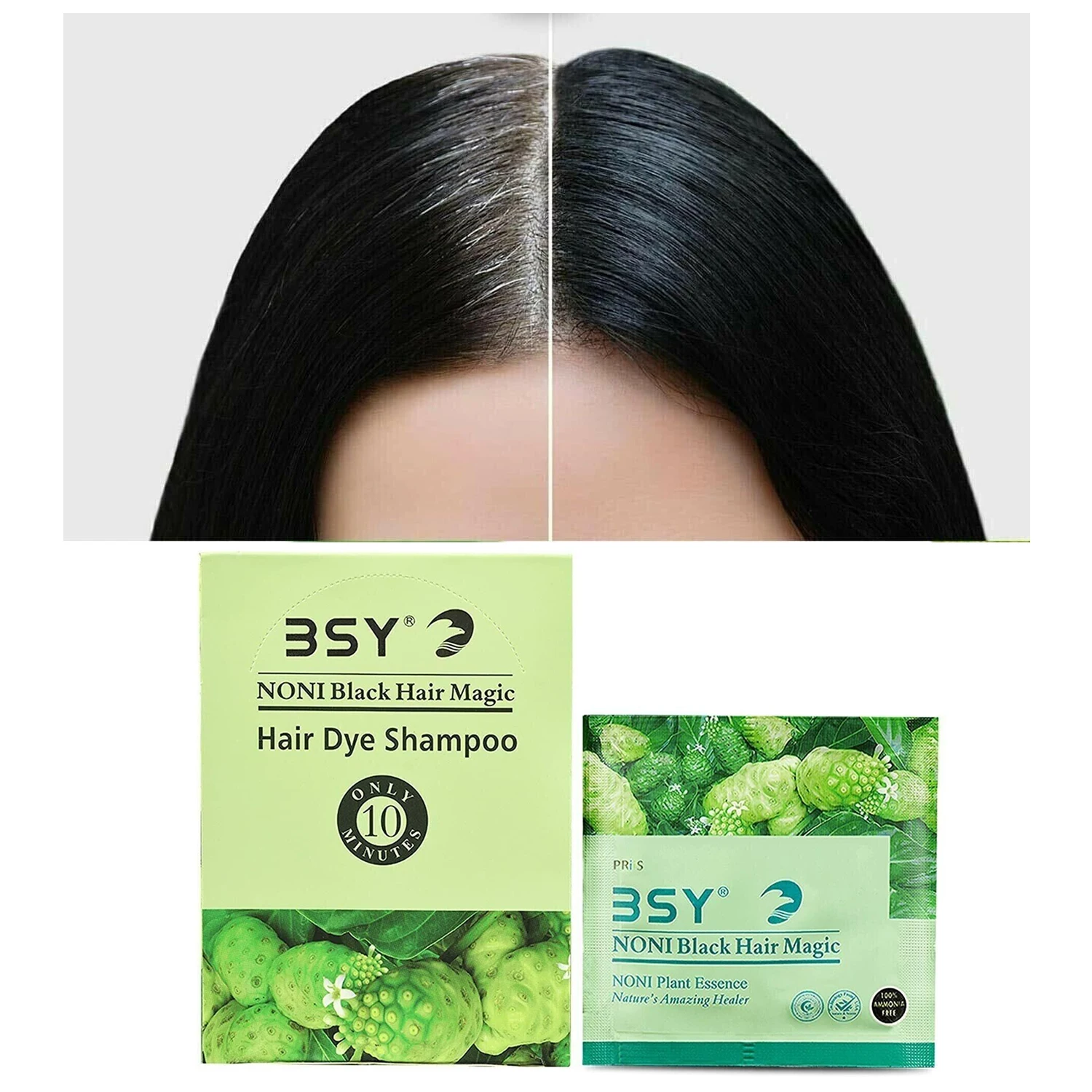 Растительная эссенция для окрашивания волос Noni Black, Перманентная краска для волос, шампунь-краска против перхоти и питательный 12 мл * 6
