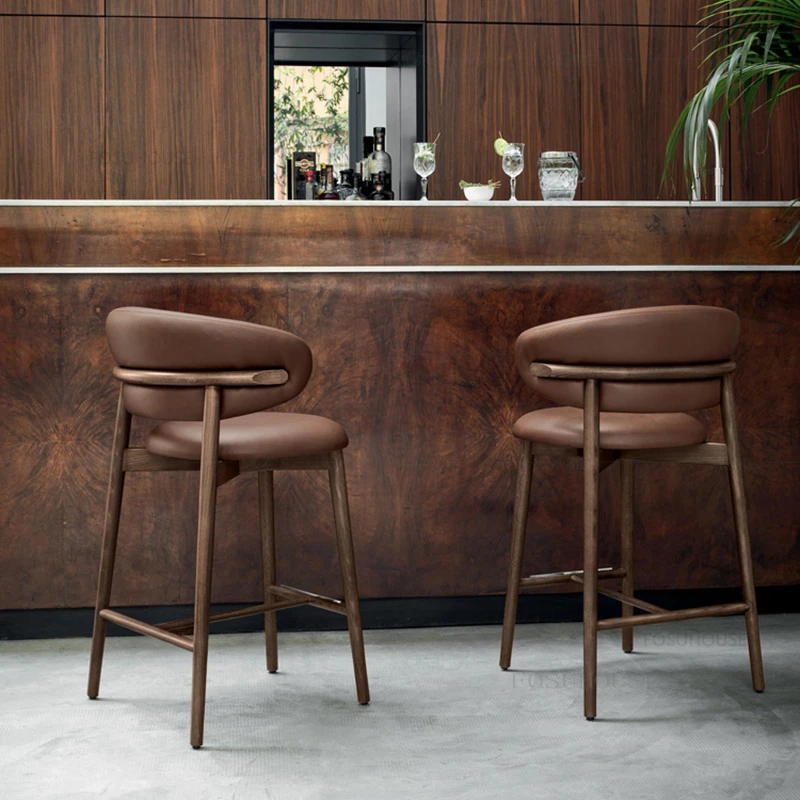 Скандинавские барные стулья из массива дерева, Высокие барные стулья для домашней кухни, Роскошное Дизайнерское Тканевое кресло для гостиной Со спинкой A