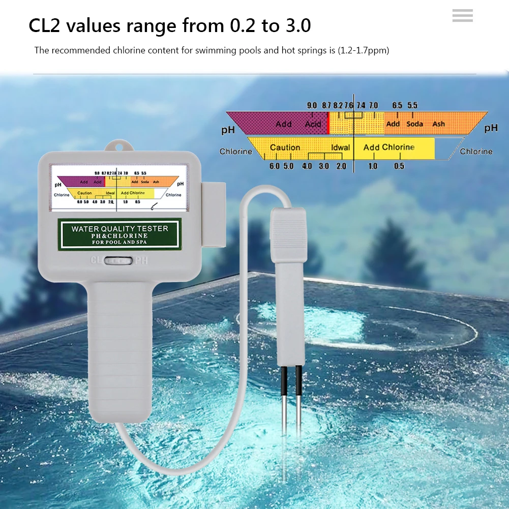 Устройство для тестирования качества воды, портативный монитор уровня воды, измеритель PH и хлора, Высокоточный, простой в использовании, для проверки бассейнов спа 2