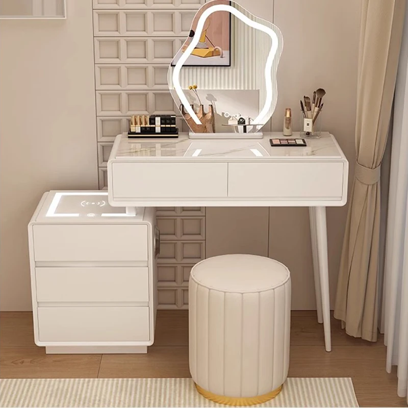 Белый шкаф Туалетный столик Стул для хранения Минималистичные туалетные столики для макияжа Спальня Tocadores Maquillaje Мебель для дома LJ50DT