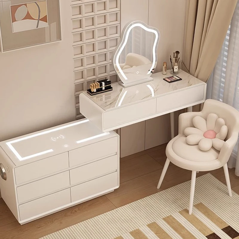Белый шкаф Туалетный столик Стул для хранения Минималистичные туалетные столики для макияжа Спальня Tocadores Maquillaje Мебель для дома LJ50DT 4