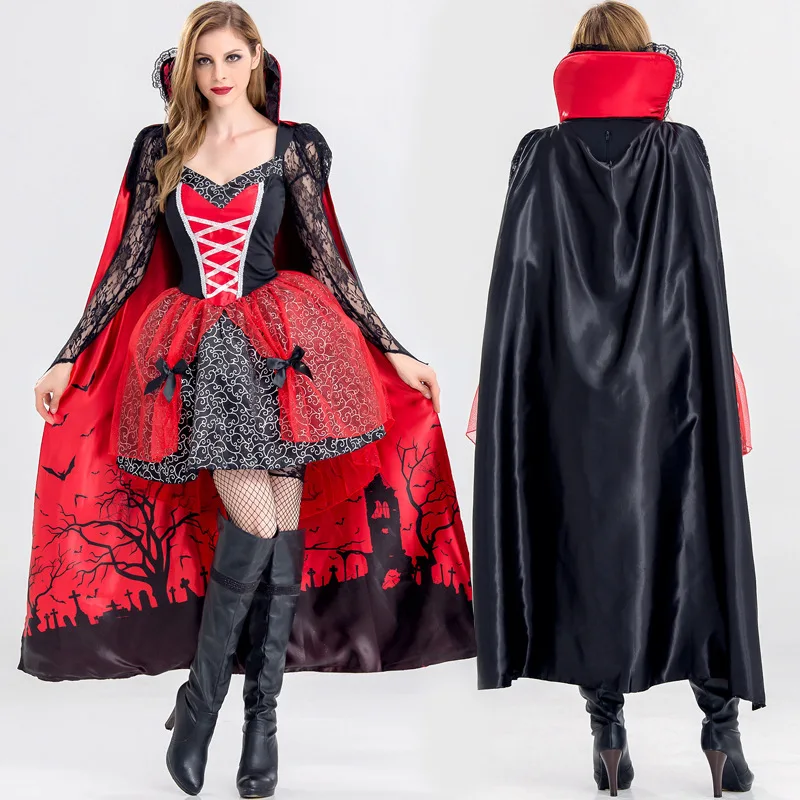Мягкий костюм вампира для косплея, костюм демона ужасов, черно-красное газовое платье, костюм ведьмы-невесты-призрака на Хэллоуин 0