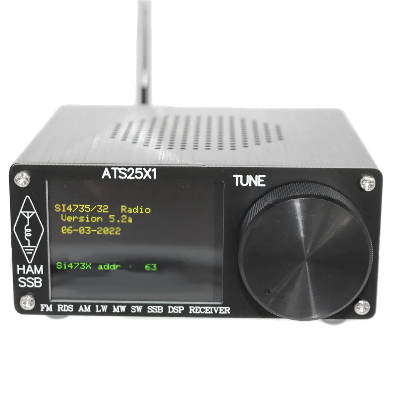 ATS25X1 Si4732 Многополосный радиоприемник FM LW (MW SW) SSB + 2,4-дюймовый Сенсорный ЖК-дисплей + Штыревая антенна + Аккумулятор + USB-кабель + Динамик 1