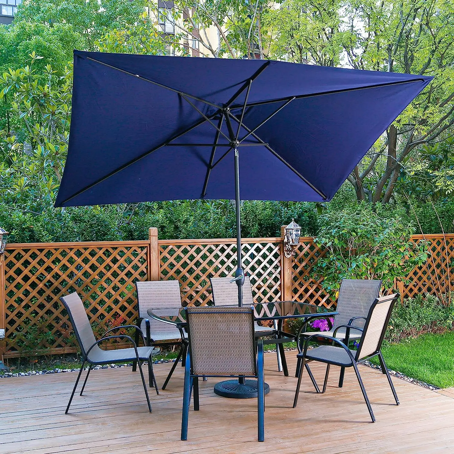 Прямоугольный зонт для патио размером 6,5х10 футов, уличный рыночный столб, зонт с алюминиевым шестом с наклоном и рукояткой, 6 прочных ребер жесткости