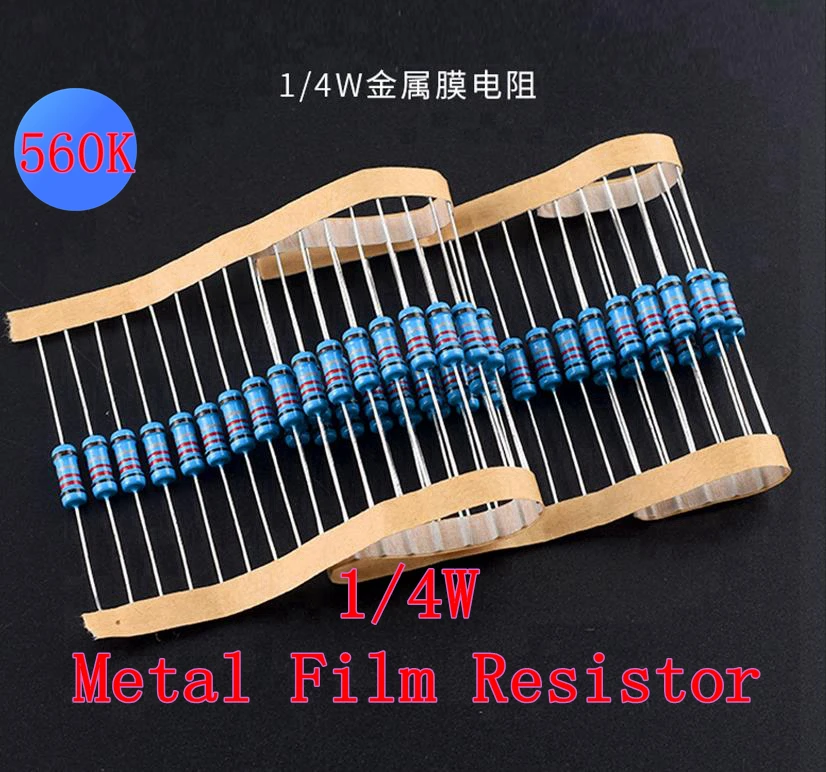 (100шт) Металлический пленочный резистор 560K Ом 1/4 Вт, 560K Ом, 0,25 Вт, 1% ROHS