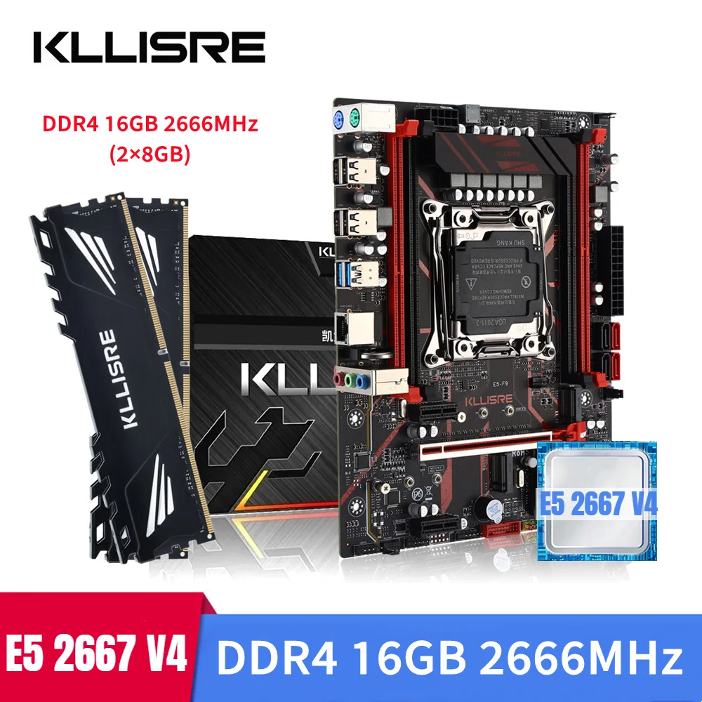 Комплект материнской платы Kllisre xeon x99 E5 2667 V4 LGA 2011-3 CPU 2шт X 8 ГБ = 16 ГБ 2666 МГц Настольная память DDR4 БЕЗ ECC