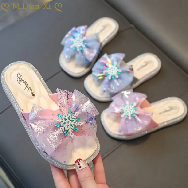Летние детские тапочки с цветочным бантом, сандалии принцессы для девочек, мягкие удобные детские сандалии, детская пляжная обувь