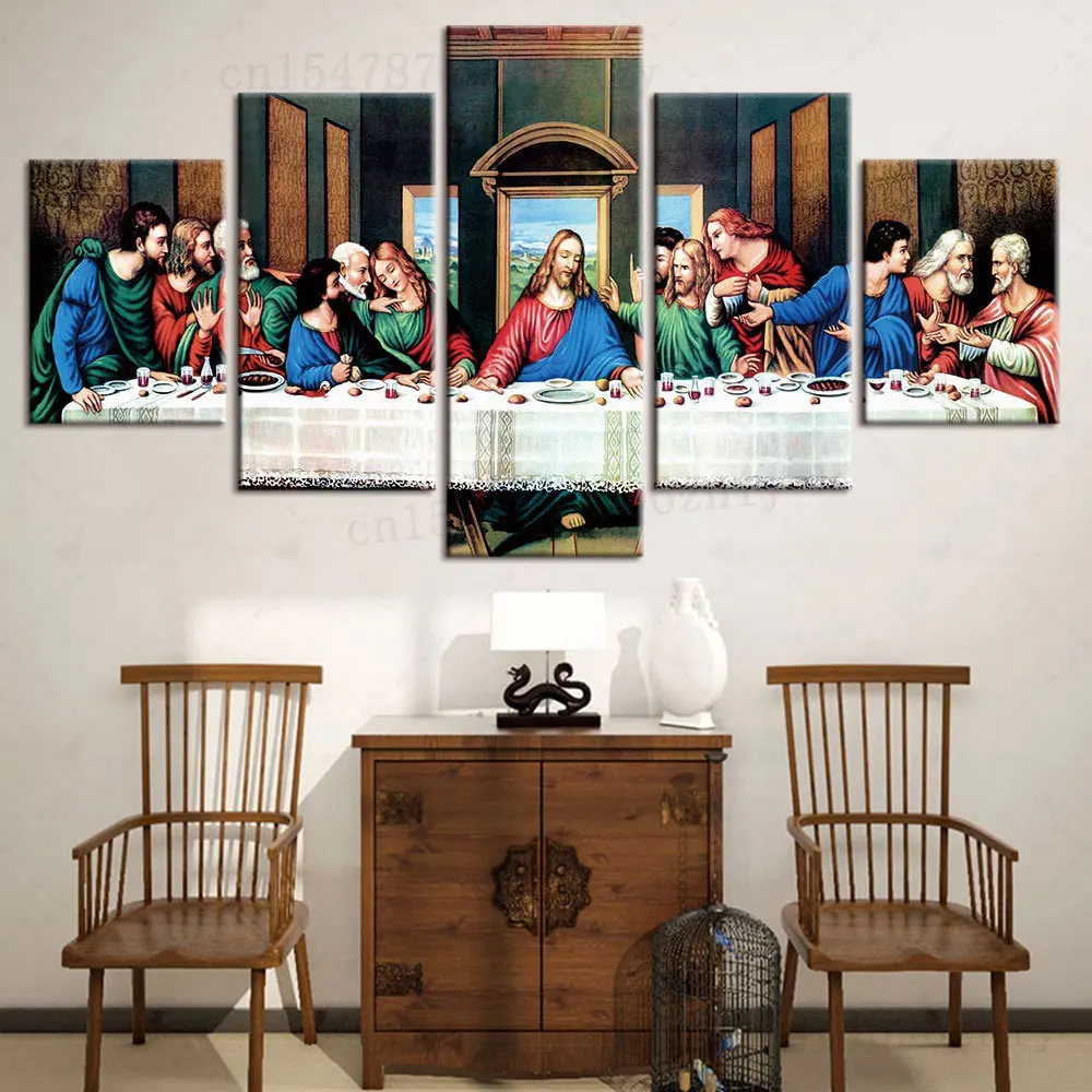 5 панелей, холст с изображением христианского Иисуса, картина 