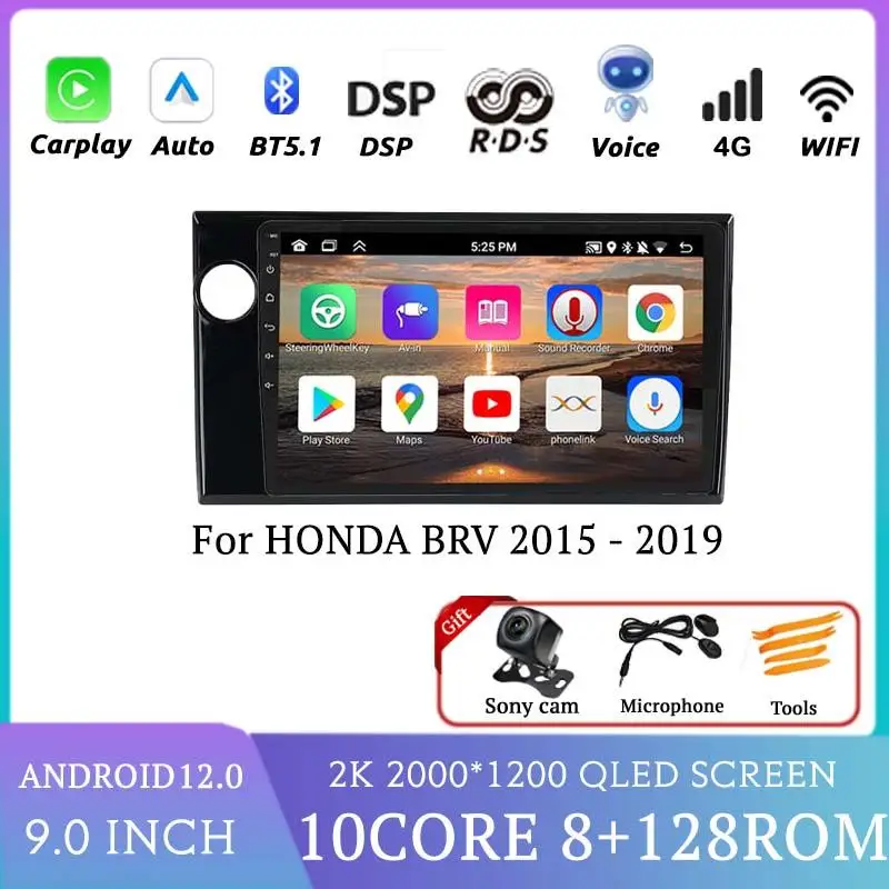 2K Беспроводной Carplay для HONDA BRV 2015 - 2019 Автомобильный мультимедийный видеоплеер с Bluetooth-навигацией, GPS dvd auto Android 2din 0