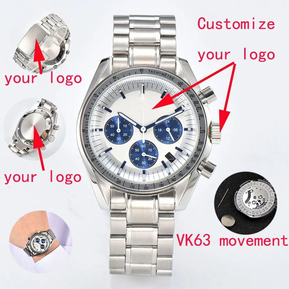 Японские кварцевые часы vk63 часы с циферблатом в виде панды механизм vk63 корпус с логотипом на заказ Хронограф электронный многофункциональный корпус из стали 316