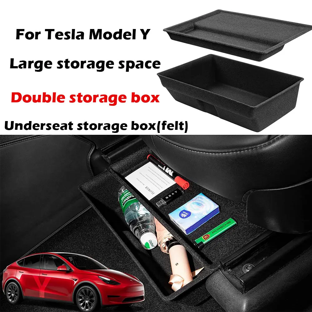 Для Tesla Model Y Ящик для хранения под сиденьем, совместимый для Tesla Model Y для сиденья водителя и пассажира, двухслойный ящик для хранения