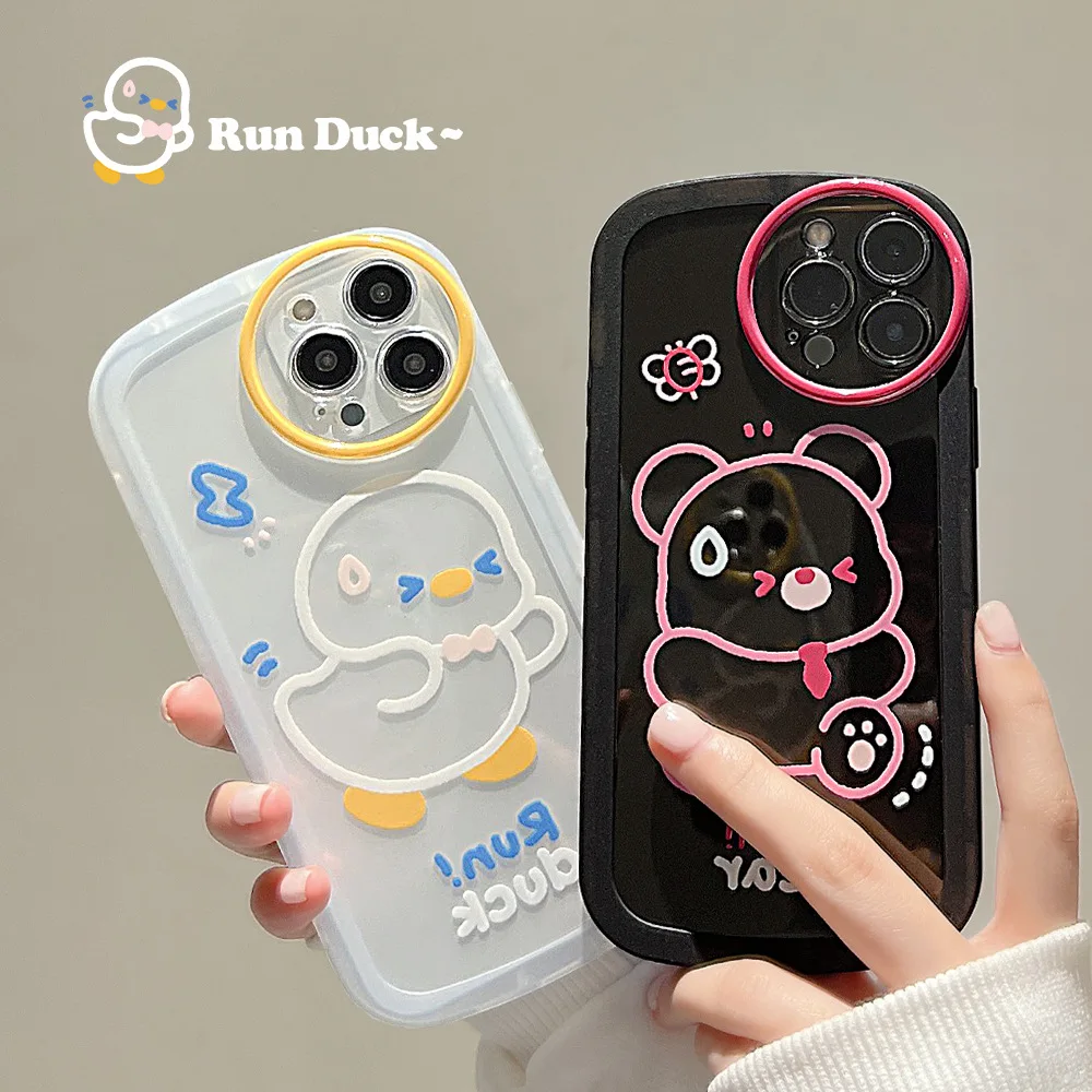 Прозрачный черный Чехол для телефона с мультяшным медведем для iPhone 14 13 12 11 Pro Max PLUS X XS XR SE 2020 С защитой от падения Сзади 1