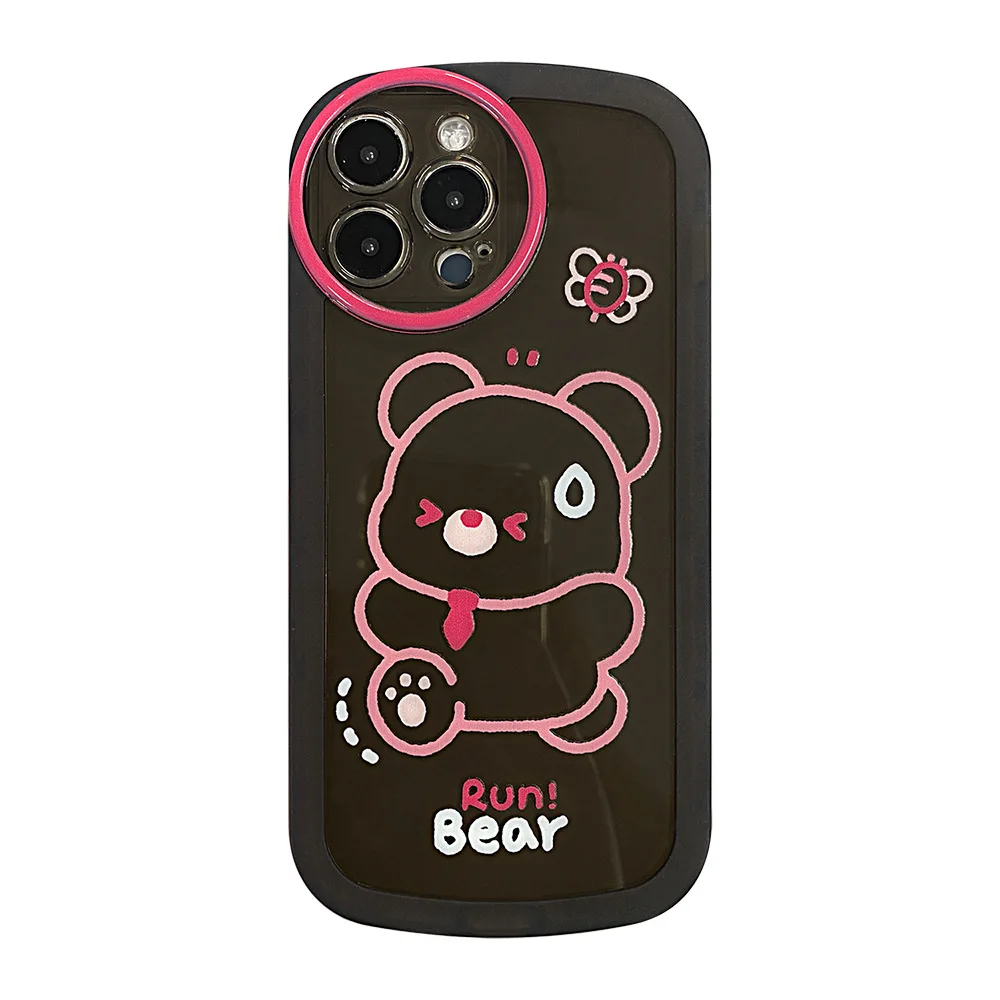 Прозрачный черный Чехол для телефона с мультяшным медведем для iPhone 14 13 12 11 Pro Max PLUS X XS XR SE 2020 С защитой от падения Сзади 5