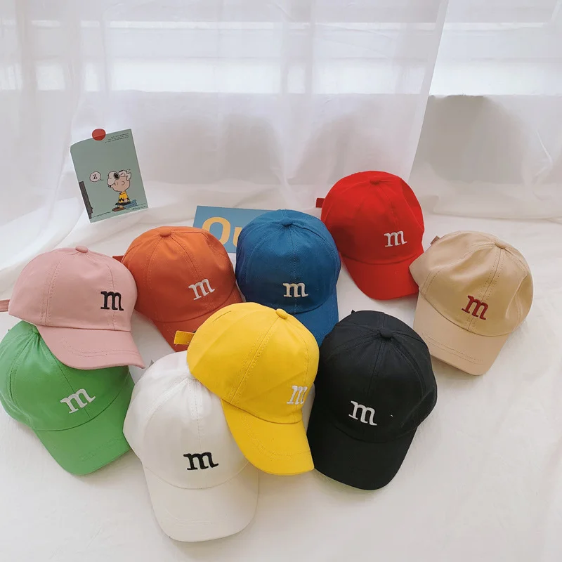 Детская Бейсболка для девочки и мальчика, весенне-летняя детская солнцезащитная шляпа с вышитой буквой M, кепки с козырьками для малышей