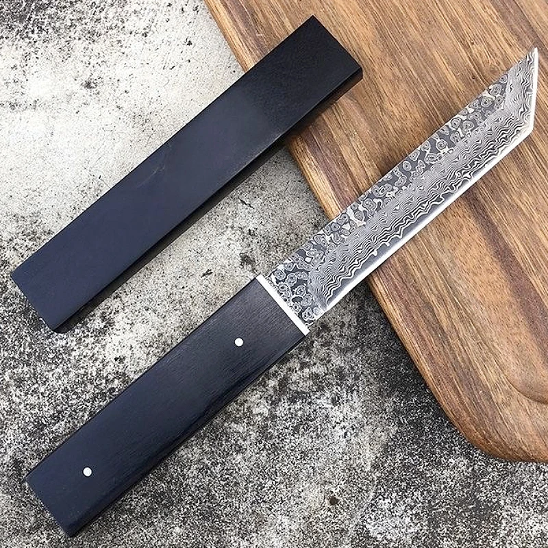 Черный деревянный японский открытый прямой нож из стали D2, семейный походный нож, прямой нож для охоты в джунглях (самурайский стиль)