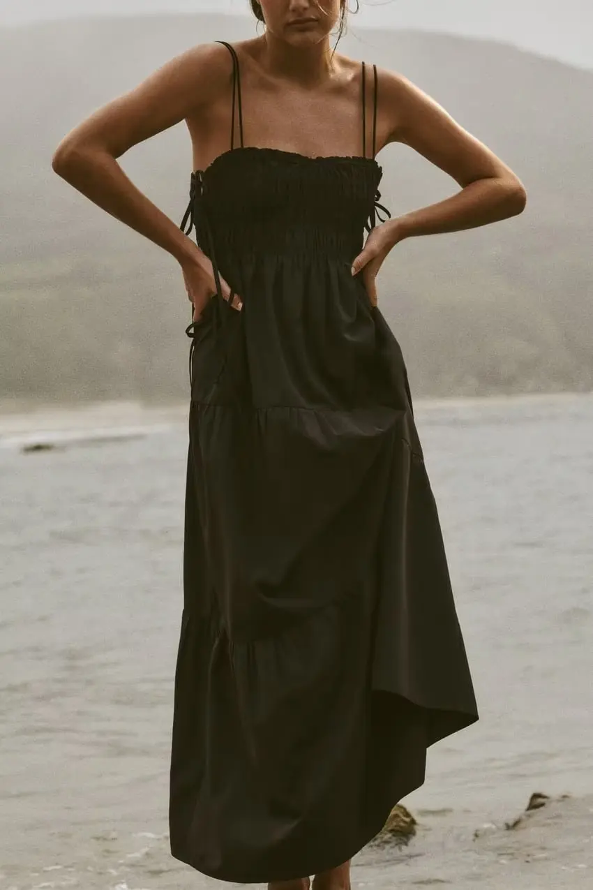 Новое летнее повседневное длинное платье с черным бантом