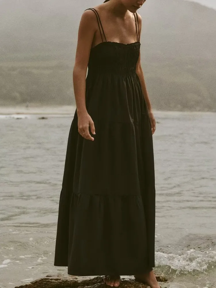 Новое летнее повседневное длинное платье с черным бантом 1
