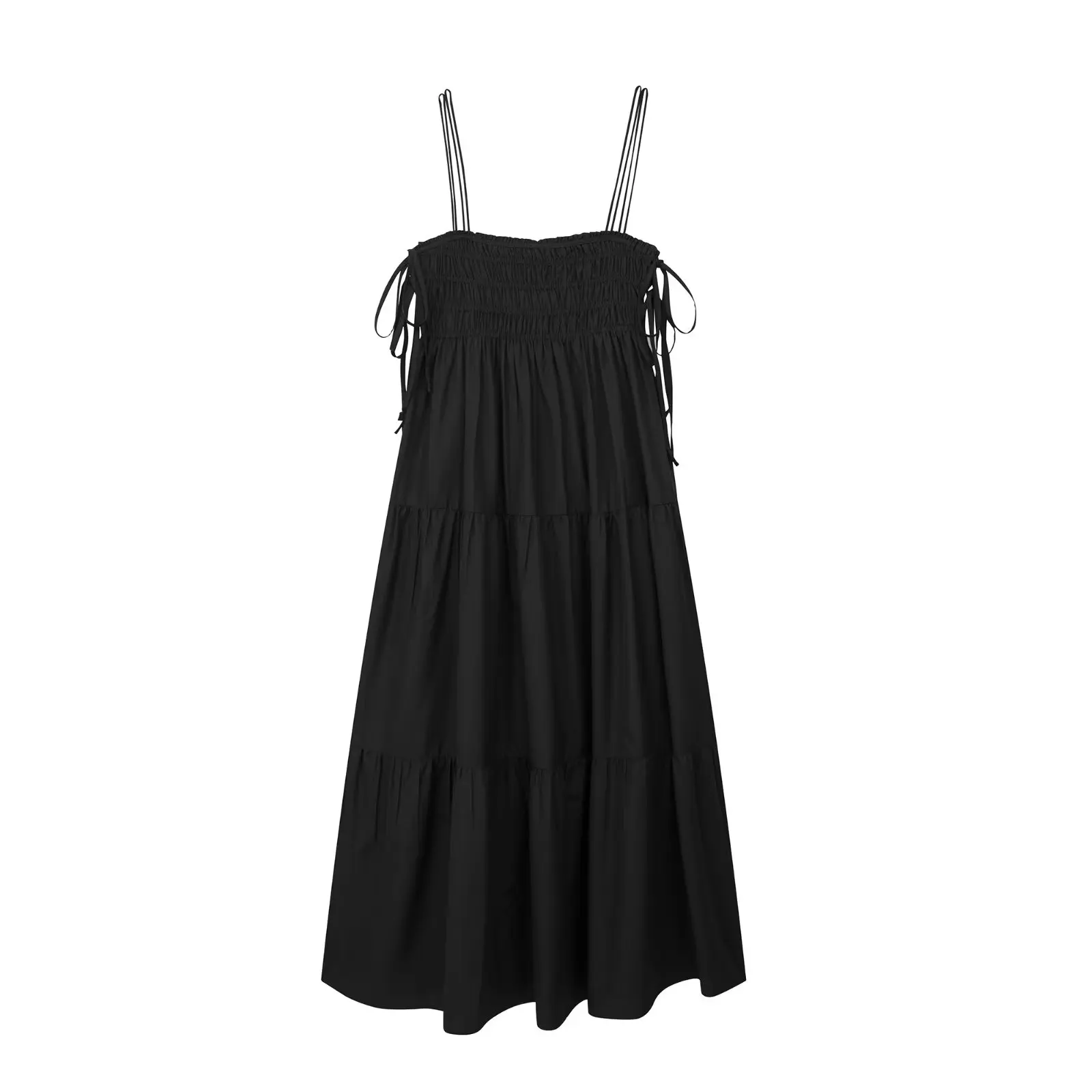 Новое летнее повседневное длинное платье с черным бантом 2