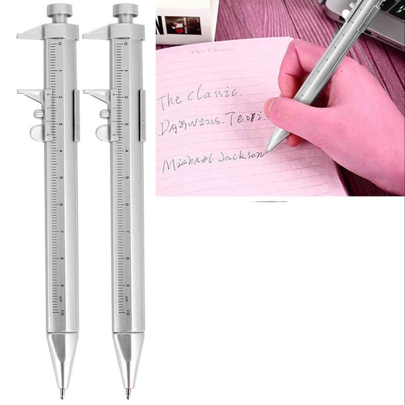 Ручка с штангенциркулем 2шт, черная гелевая шариковая ручка 1,0 мм, многофункциональная измерительная линейка, портативная для индивидуального использования 0