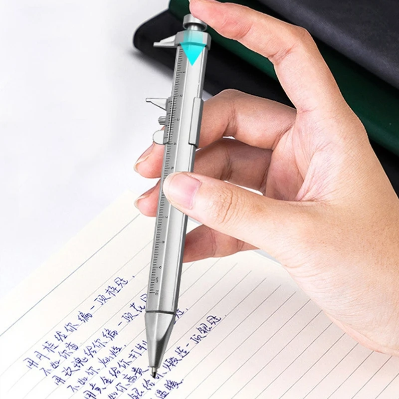 Ручка с штангенциркулем 2шт, черная гелевая шариковая ручка 1,0 мм, многофункциональная измерительная линейка, портативная для индивидуального использования 3