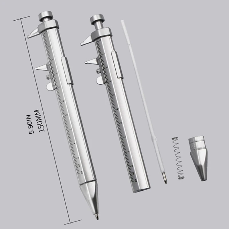 Ручка с штангенциркулем 2шт, черная гелевая шариковая ручка 1,0 мм, многофункциональная измерительная линейка, портативная для индивидуального использования 5