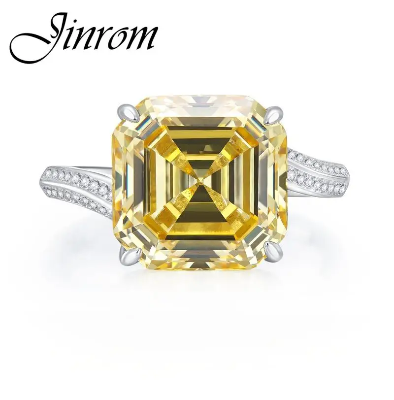 Jinrom Стерлинговое серебро 925 пробы 12*12 мм, огранка Asscher, кольцо-пагода, цитрин, драгоценный камень, модное простое свадебное обручальное кольцо