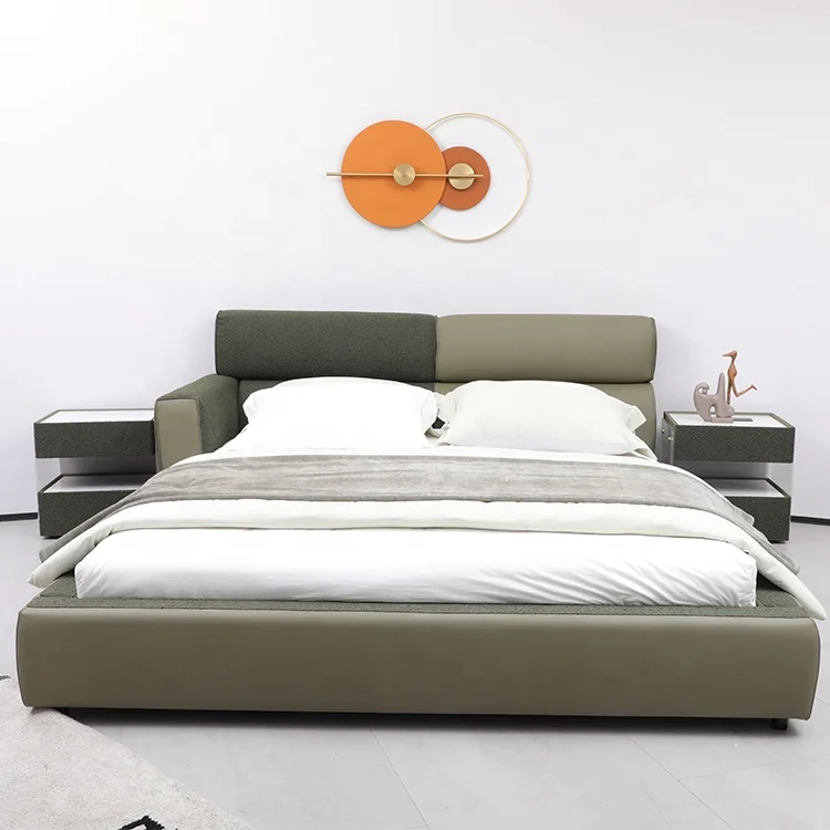 Новый Дизайн Двуспальная Кровать King Size С Роскошной Рамой Из Современного Дерева Итальянская Роскошная Кожаная Кровать Простые Комплекты Кроватей